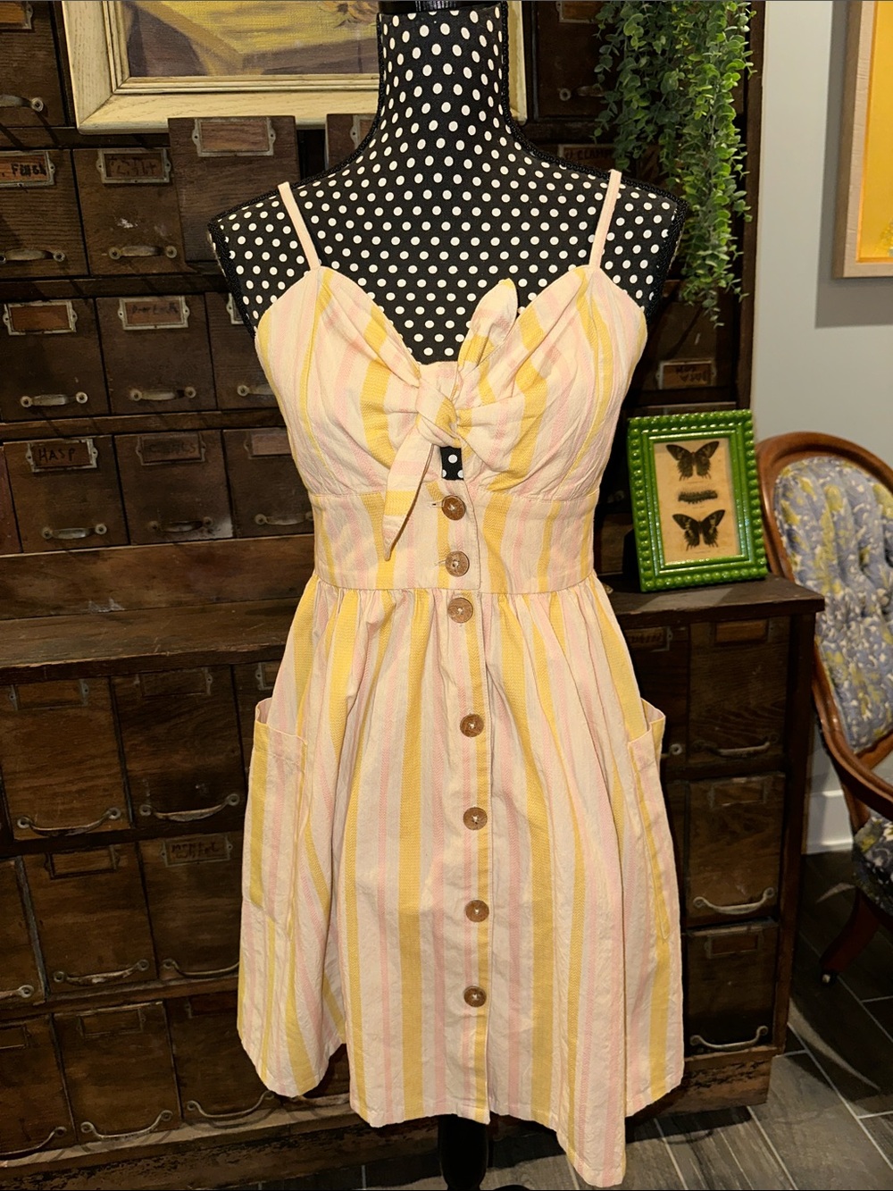 Roxy Yellow & Pink Striped Tie-Front Mini Sundress